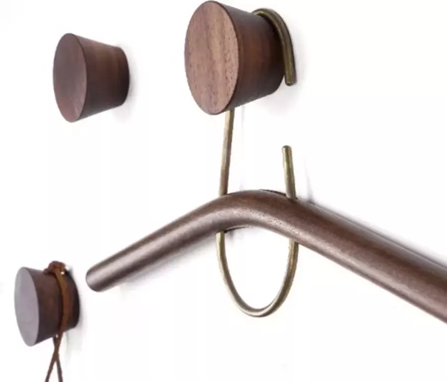 Wood Tools & Deco Set van 4 houten kledinghaken (notenhout type 2 op de foto)