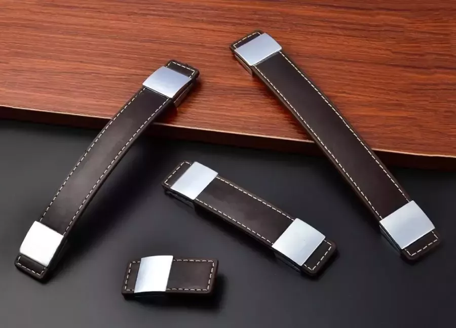 Wood Tools & Deco Set van 4 lederen handgrepen meubels (209x30 mm donkerbruin)