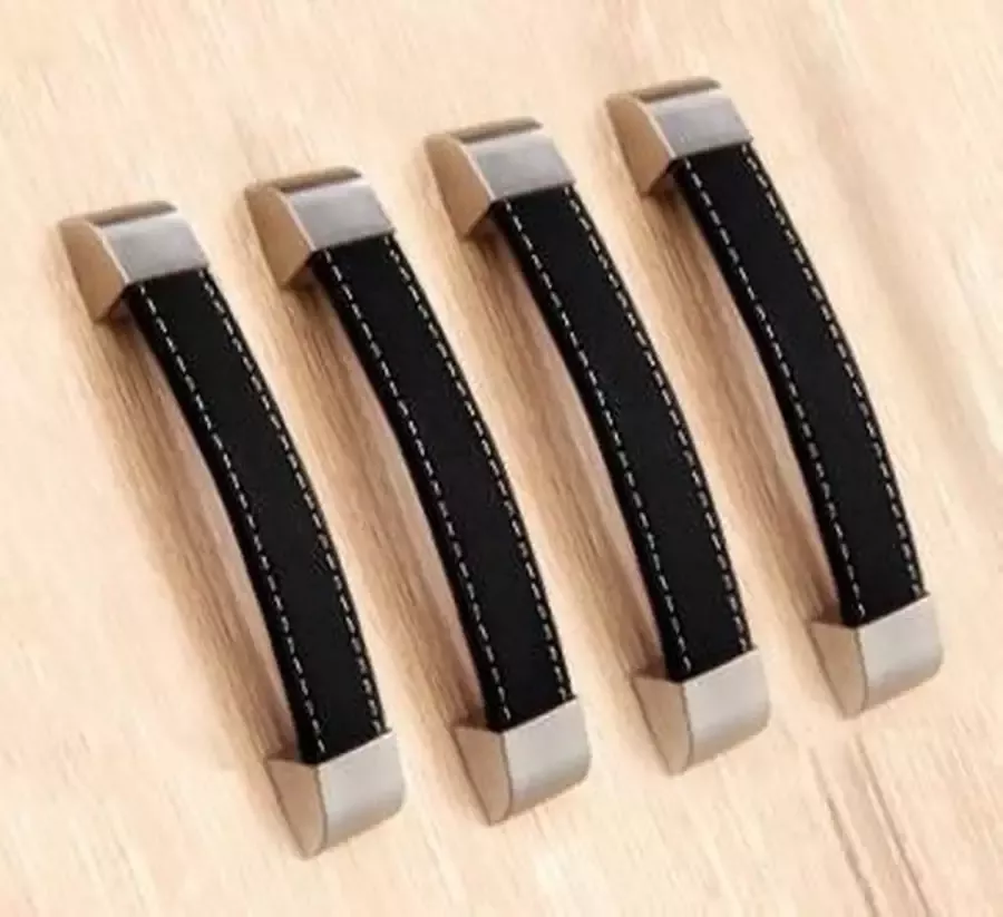 Wood Tools & Deco Set van 4 lederen handvaten (128 mm zwart)