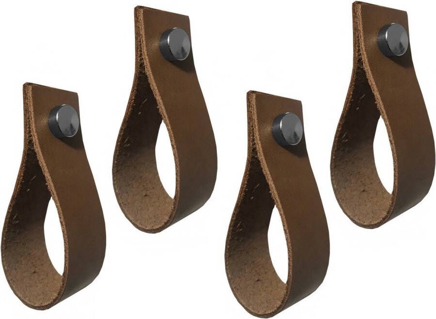 Wood Tools & Deco Set van 4 leren handgrepen lussen voor meubels cognac