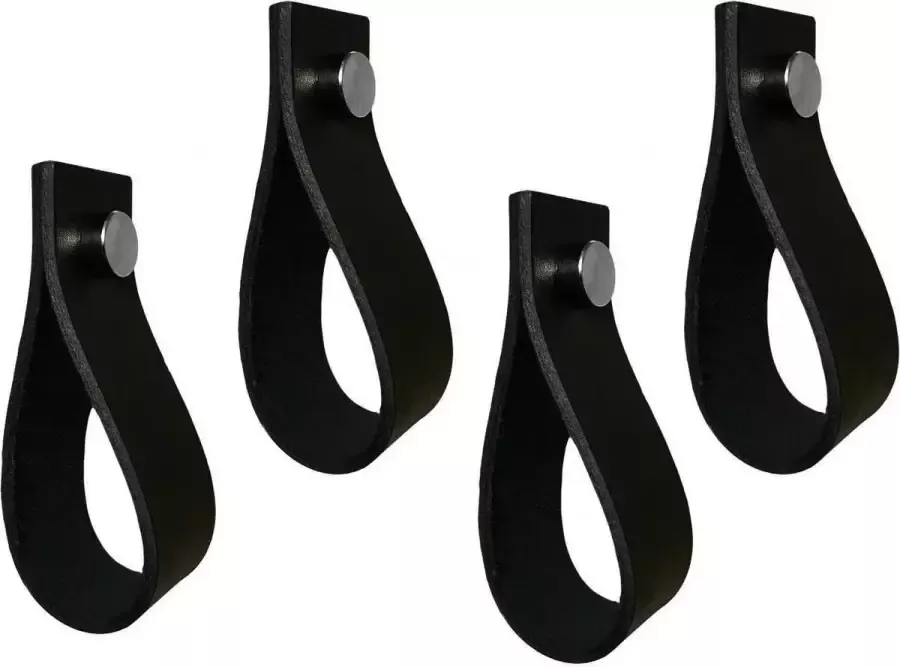 Wood Tools & Deco Set van 4 leren handgrepen lussen voor meubels zwart