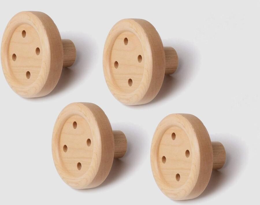 Wood Tools & Deco Set van 4 leuke houten kledinghaken (kapstok voor jas en tas)