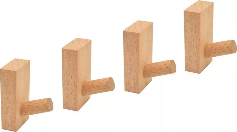 Wood Tools & Deco Set van 4 stevige kledinghaken voor jassen en tassen (beukenhout)