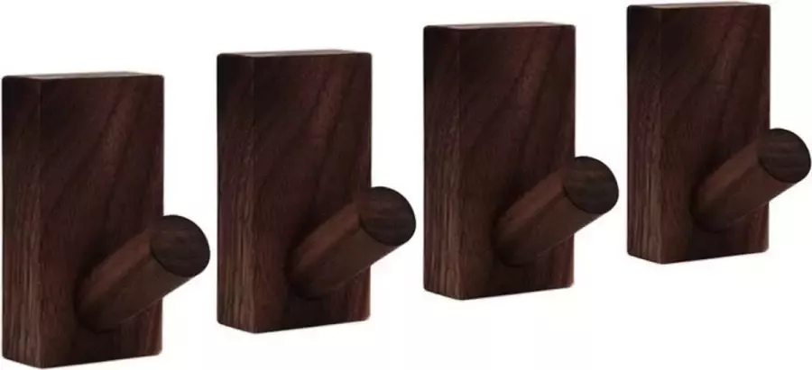 Wood Tools & Deco Set van 4 stevige kledinghaken voor jassen en tassen (donker noten)