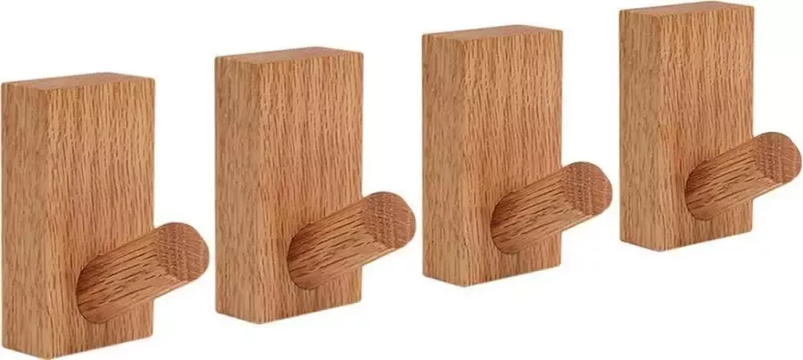 Wood Tools & Deco Set van 4 stevige kledinghaken voor jassen en tassen (eikenhout)