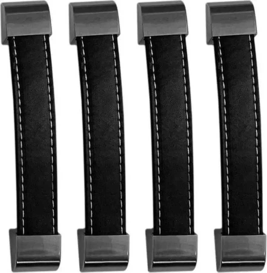 Wood Tools & Deco Set van 4 zwarte leren handgrepen (128 mm metalen eindstuk)