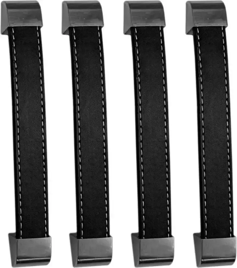 Wood Tools & Deco Set van 4 zwarte leren handgrepen (160 mm metalen eindstuk)