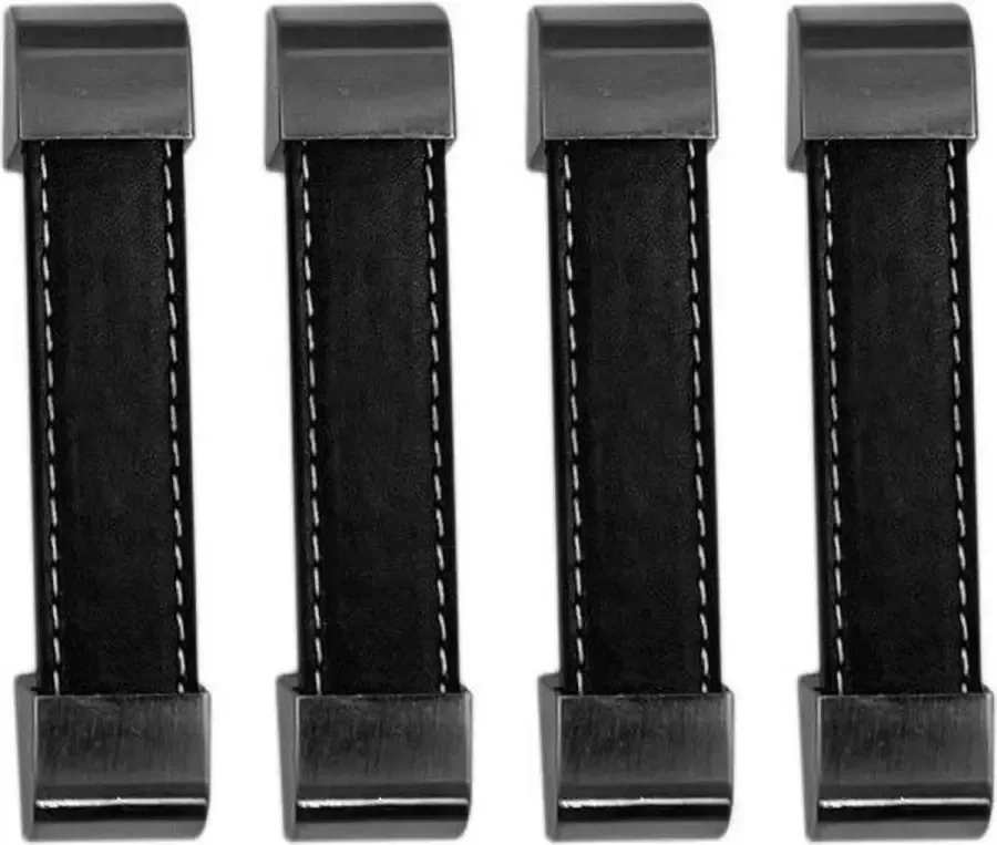 Wood Tools & Deco Set van 4 zwarte leren handgrepen (96 mm metalen eindstuk)