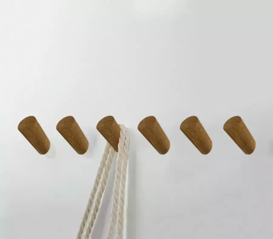 Wood Tools & Deco Set van 6 houten kledinghaken (kapstok) eikenhout