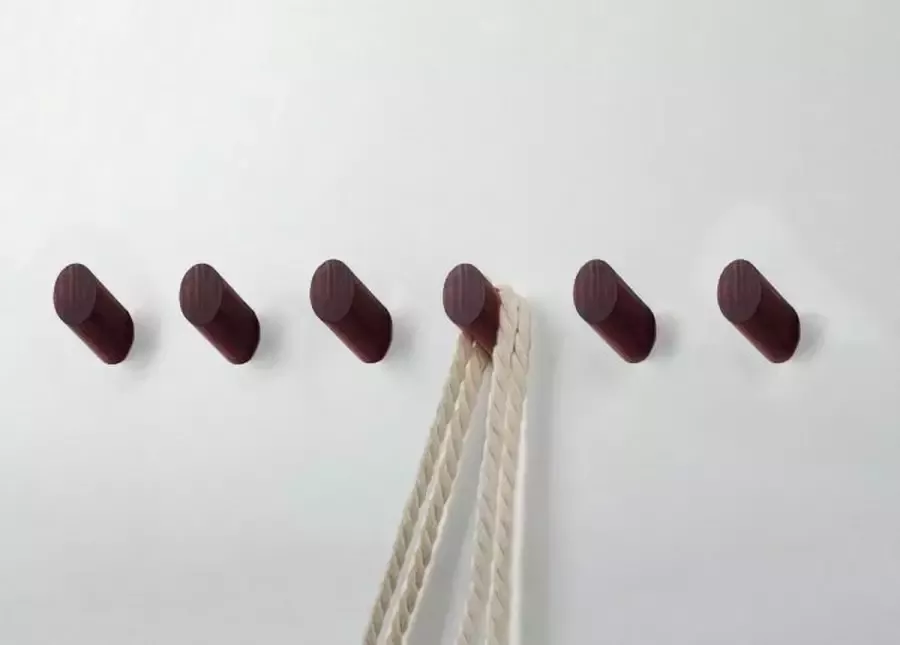 Wood Tools & Deco Set van 6 houten kledinghaken (kapstok) mahonie