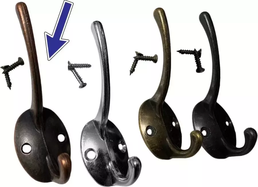 Wood Tools & Deco Set van 6 metalen haken hangers voor jassen en hoeden (kleur: koper)