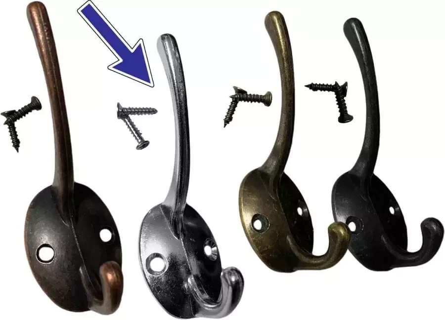 Wood Tools & Deco Set van 6 metalen haken hangers voor jassen en hoeden (kleur: nikkel)