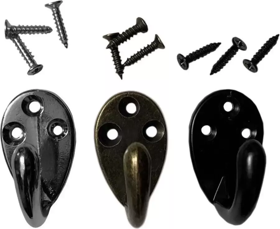 Wood Tools & Deco Set van 6 metalen kledinghaakjes hangers (kleur: zwart)
