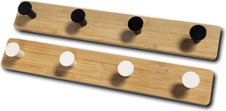 Wood Tools & Deco Zelfklevende bamboe kledinghanger – 4 haken (wit)