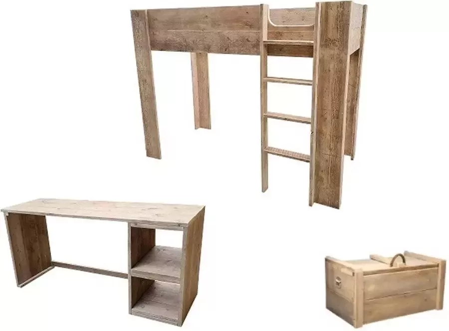 Wood4you Kinderkamer Noortje Steigerhout bed bureau kist - Foto 1