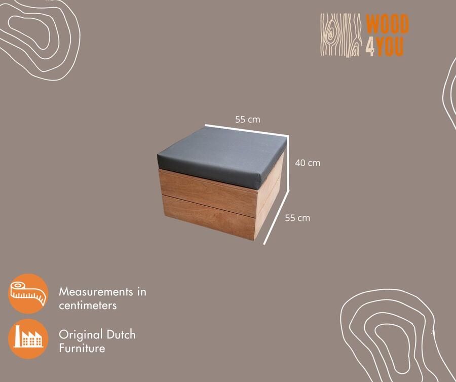 Wood4you Hocker Washington Bankirai 55Lx33Hx55D cm incl kussen 55cm