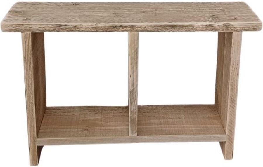 Wood4you Houten bankje met tussenplank 70Bx49Hx18D sloophout Bijzettafel Halbankje bruin