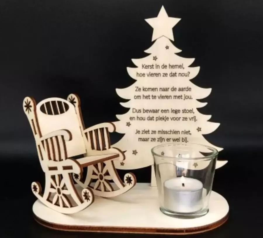 Woodart Voetstuk Hout Kerst in de Hemel Tekst Schommelstoel Waxinehouder Kerstboom