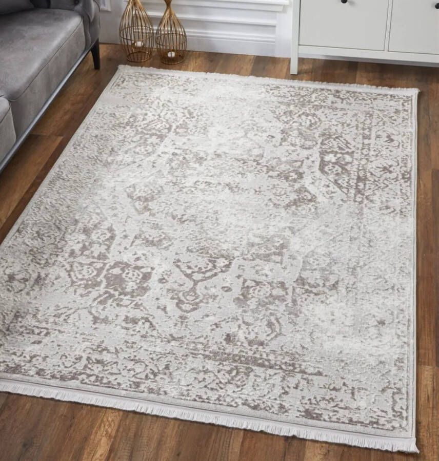 Woodman Carpet FRIESLAND Creme-Bruin 120x180cm Laagpolig vloerkleed met franjes
