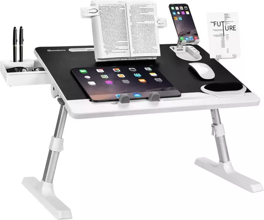 Woodoro Laptop Tafel Laptoptafel Inklapbaar Laptoptafel Bed Verstelbare Hoogte Ergonomische Zithouding Extra Opbergruimte Zwart