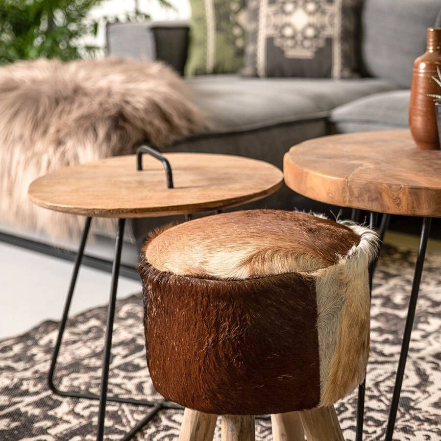 Woodselections Bijzettafel Metaal met Hout Bijzettafeltje Woonkamer Tafeltje Woonkamertafeltje Salontafel Woonkamertafel Bedtafeltje Rond Bijzet tafel Sidetable 45x45x50 Wood Selections - Foto 2