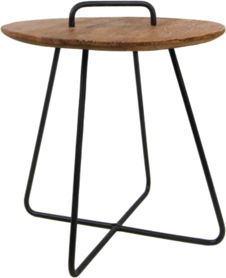 Woodselections Bijzettafel Metaal met Hout Bijzettafeltje Woonkamer Tafeltje Woonkamertafeltje Salontafel Woonkamertafel Bedtafeltje Rond Bijzet tafel Sidetable 45x45x50 Wood Selections