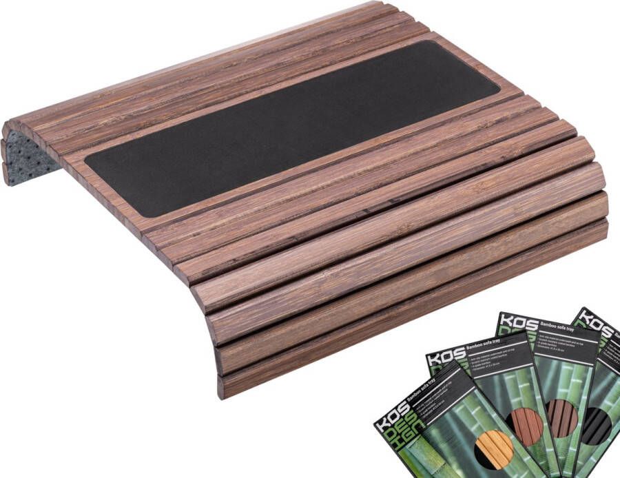 WoodSofa Kos Design Flexibel Dienblad Armleuning Dienblad Bank of Stoel 100% Bamboe Beschermende coating XL Anti slip Armleuning organizer Donker