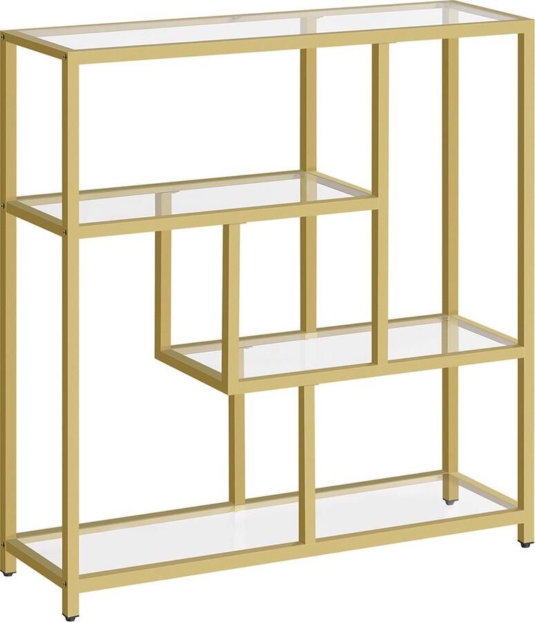 Woon Wereld Boekenkast – Met 4 planken transparant –bleek goud
