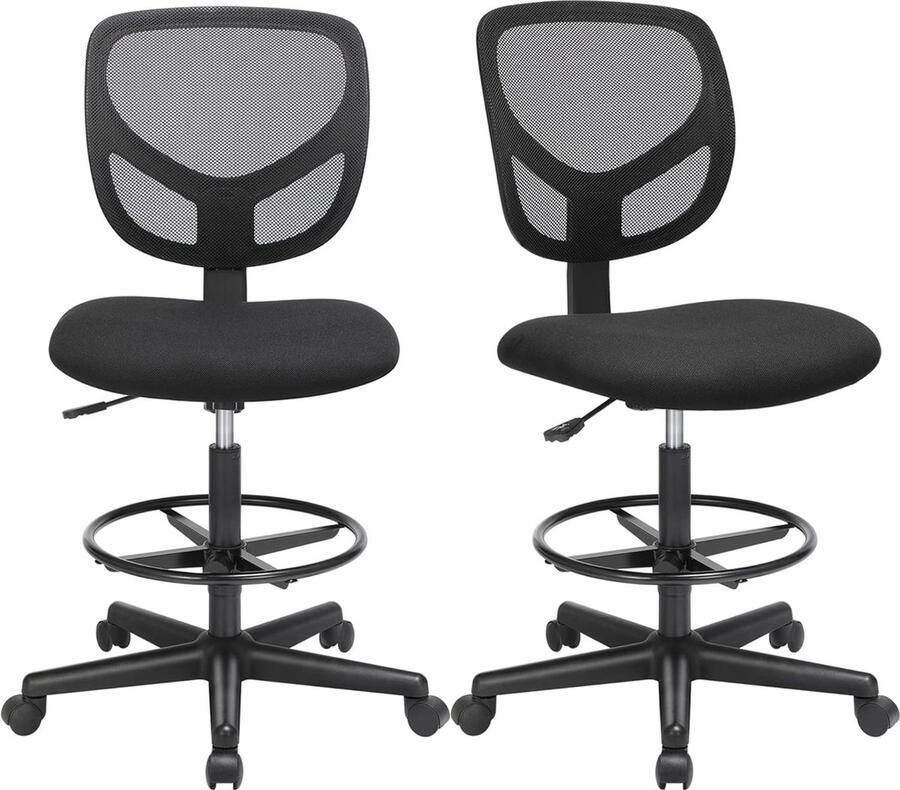 Woon Wereld Bureaustoelen Set van 2 Met zachte zitting en voetensteun -Met wielen Zwart