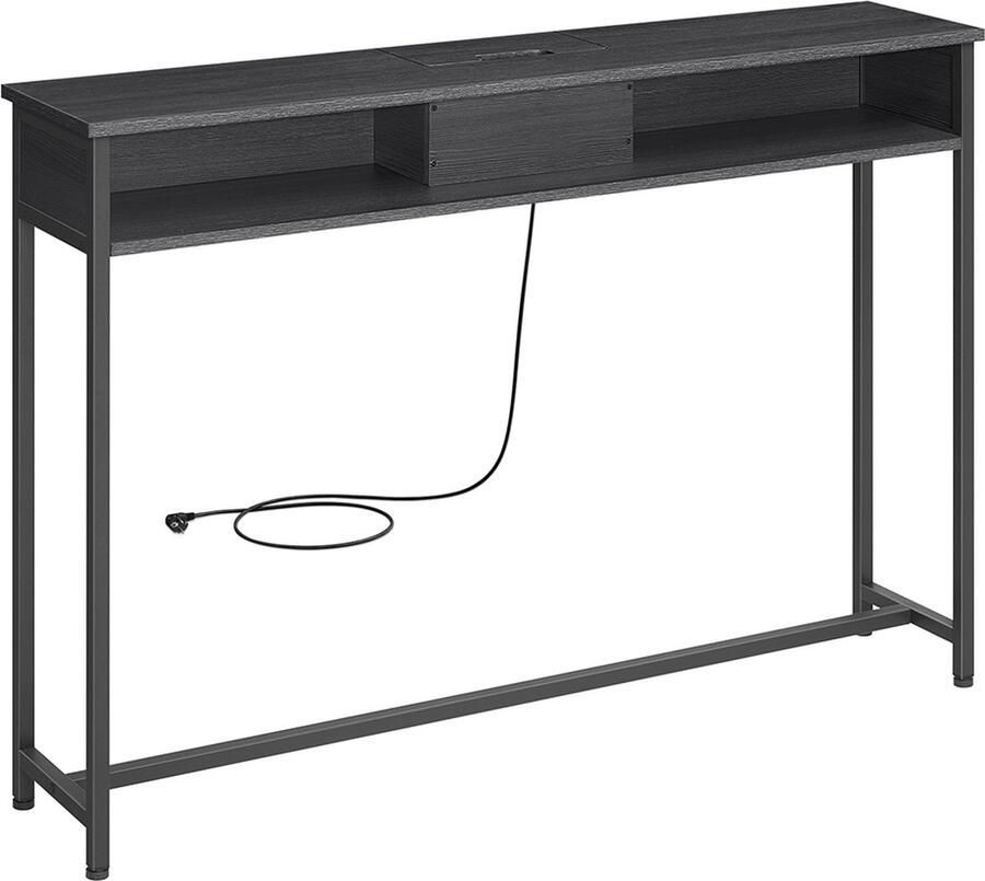 Consoletafel – Dressoir – Met stopcontacten – Metalen frame – Hout – Zwart