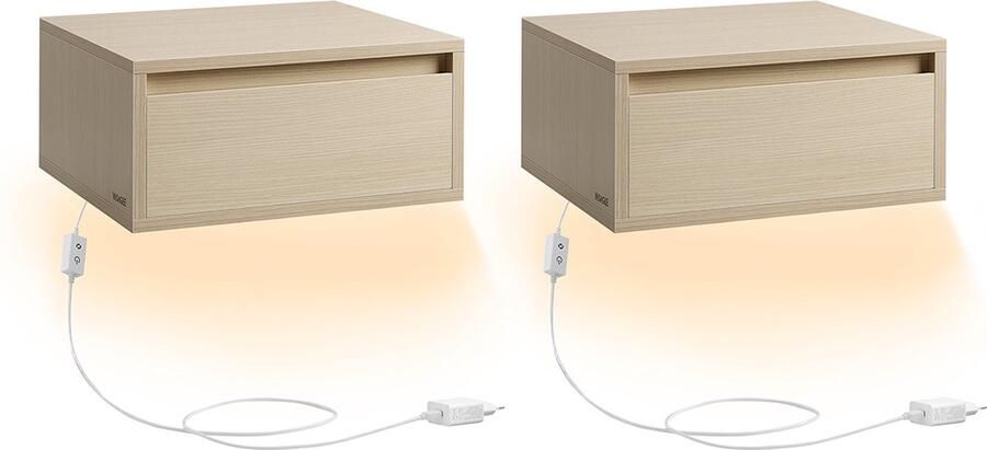 Woon Wereld Hangend nachtkastje set van 2 – Met lampen naturel beige
