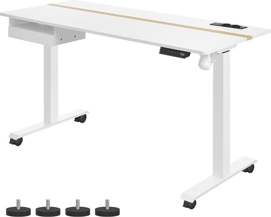 Woon Wereld In hoogte verstelbare Bureau Elektrisch bureau Met stopcontacten Traploos verstelbaar 60 x 140 cm Wit