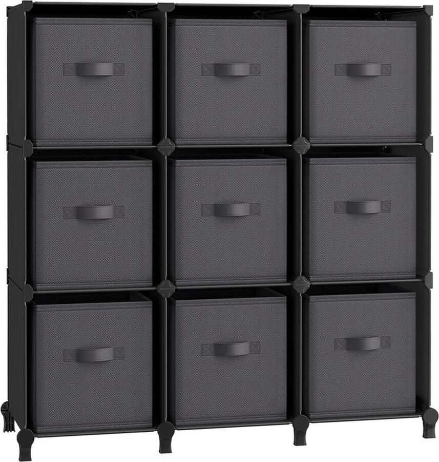 Woon Wereld Kubuskast Opbergkast Met 9 vakken en 9 boxen Makkelijk in elkaar te zetten Zwart