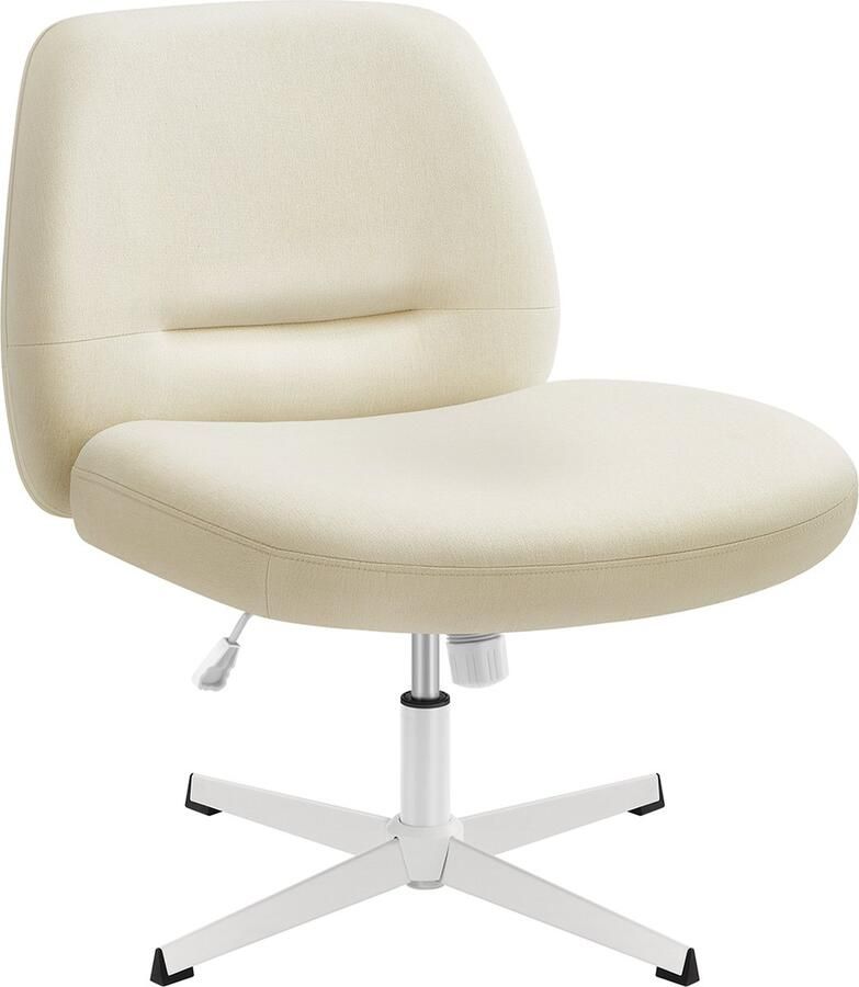 Woon Wereld Kwartelstoel make-up stoel draaistoel zonder armleuningen bureaustoel brede zitting modern met kruisonderstel in hoogte verstelbaar wipfunctie crèmewit