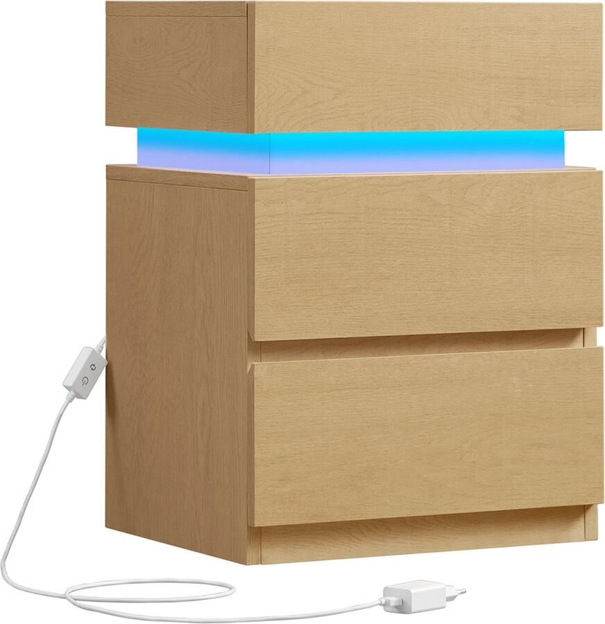 Woon Wereld Nachtkastje – Met LED –verlichting – Met 3 lades