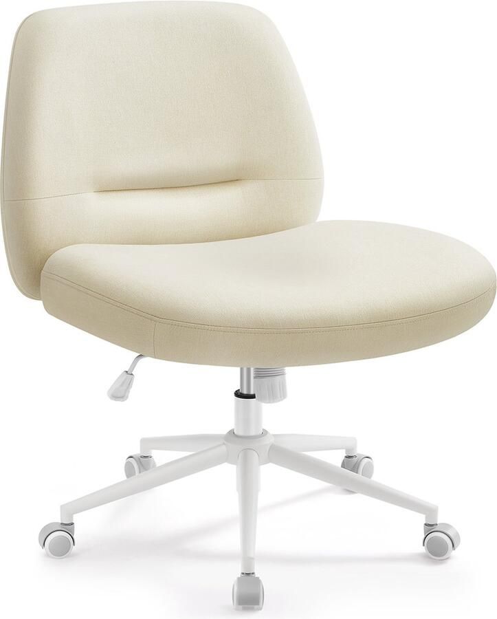 Woon Wereld Schneidersstoel make-upstoel draaistoel zonder armleuningen bureaustoel breed zitvlak modern met kruisvoet in hoogte verstelbaar kantelfunctie crèmewit