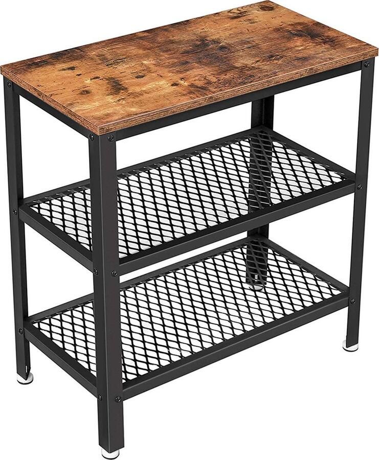 Woon Wereld Smalle bijzettafel Decoratieve tafel Met 2 roosterplanken Salontafel Industrieel design