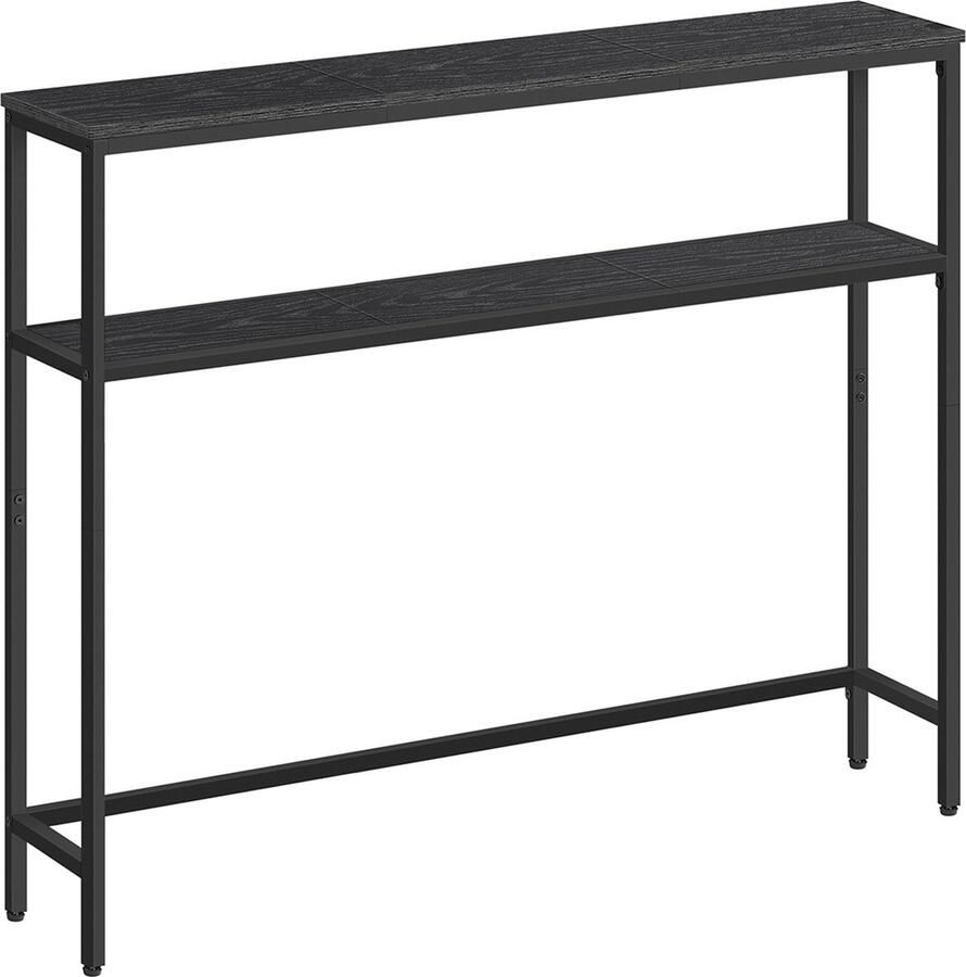Woon Wereld smalle salontafel met 2 planken antracietgrijs-inktzwart