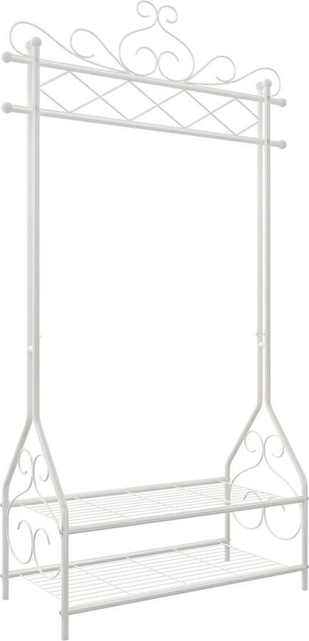 Woon Wereld Vintage kledingrek Met schoenenrek Kapstok Met kledingroede Wit