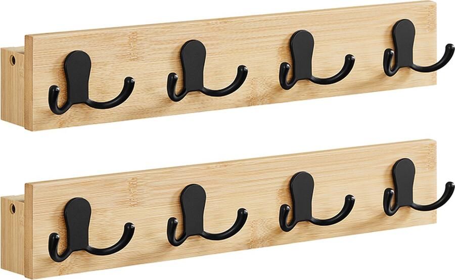 Woon Wereld Wandkapstok set van 2 met 8 dubbele haken naturel beige