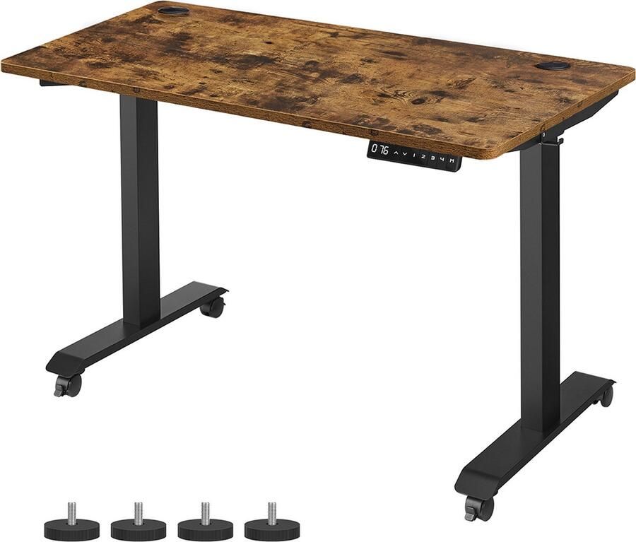 Woon Wereld Zit-sta bureau Elektrisch verstelbaar in hoogte Met wieltjes 70 x 140 cm Bruin