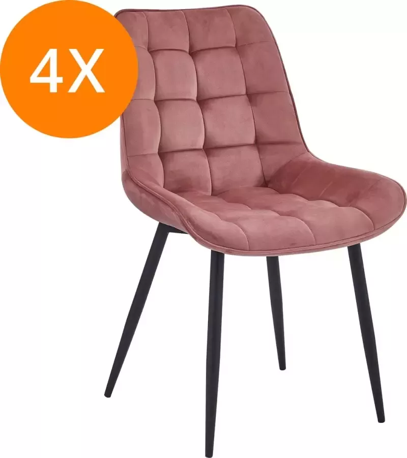WOONENZO Eetkamerstoelen set van 4 Bloqs Velvet Roze Industrieel Fluweel Eetkamerstoelen