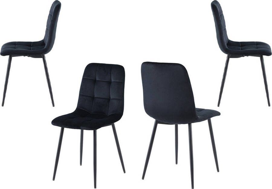 WOONENZO Eetkamerstoelen set van 4 Elise Velvet Zwart Industrieel Fluweel Eetkamerstoelen