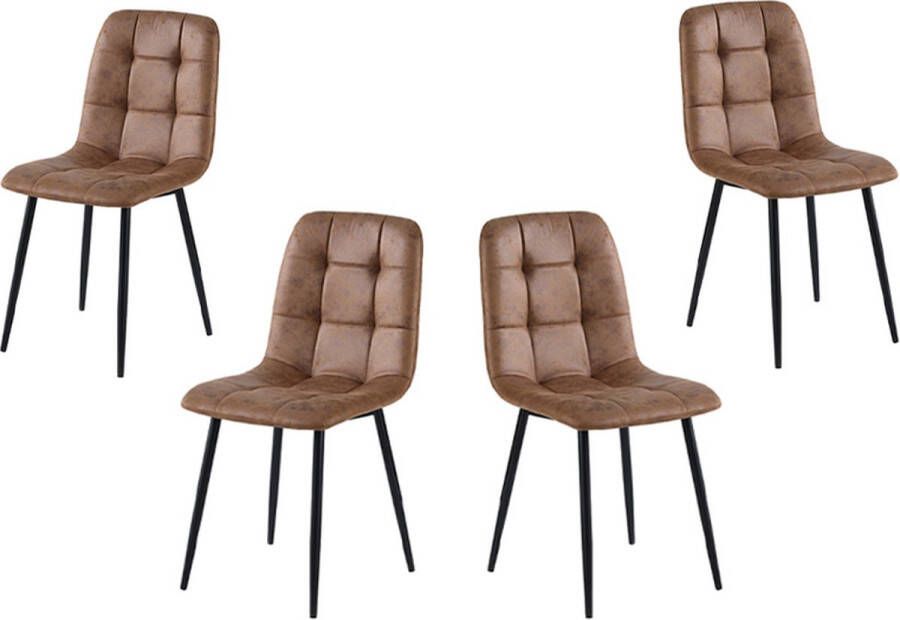 WOONENZO Elise- Eetkamerstoelen set van 4 Cognac Industrieel