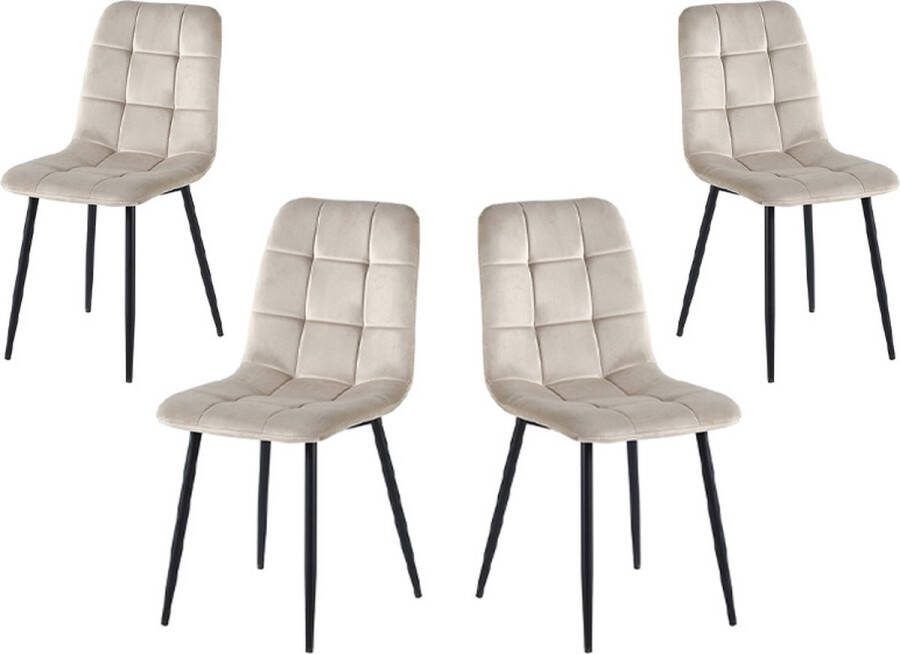 WOONENZO Elise Eetkamerstoel Velvet -Beige -Set van 4 Industrieel Fluweel – Eetkamerstoelen set- Zwart stalen poten-Velvet stof