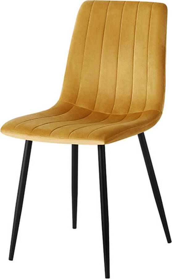 WOONENZO Elly Eetkamerstoel Velvet Okergeel Industrieel Fluweel Eetkamerstoelen-- Zwart stalen poten-Velvet stof