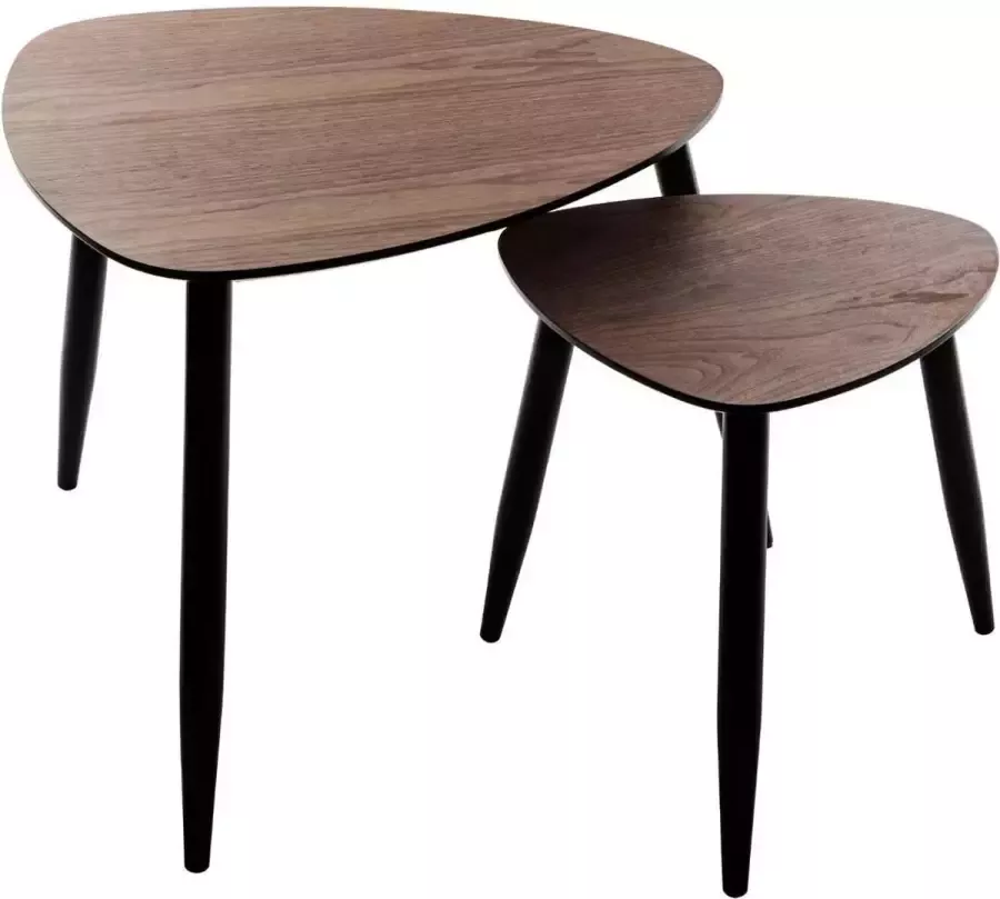 Wooners Bijzettafels Mileo Set van 2 in verschillende formaten Donkerbruin hout