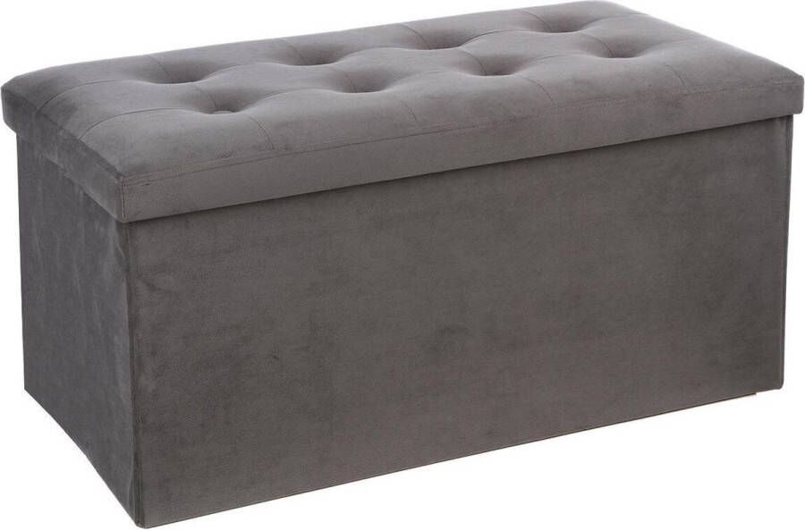 Wooners Opvouwbare Grote Hocker met zitbank Opberg Poef Grijs Velvet Voetenbank Met Opbergruimte Opbergbox Zitkist H38xB76cm