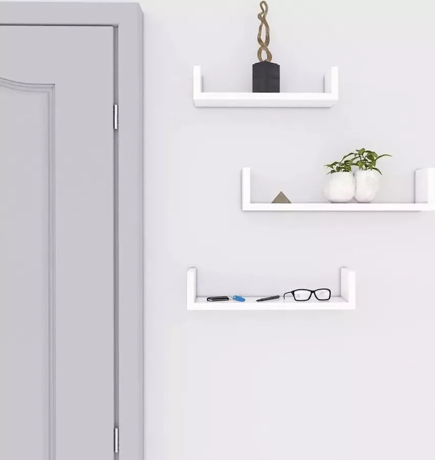 Wooners Set van 3 boekenplanken U-vormige Wandplank Wit
