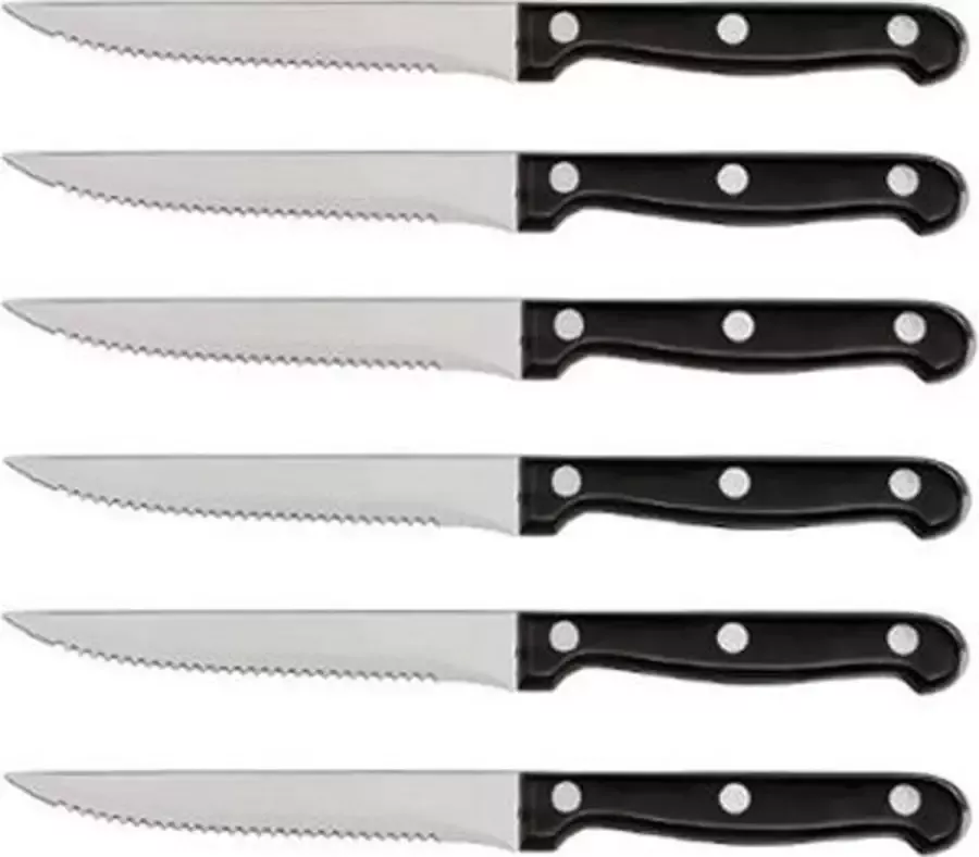 Wooners Steakmessen Set van 6 RVS Messen Vaatwasserbestendig Tafelmessen Zwart